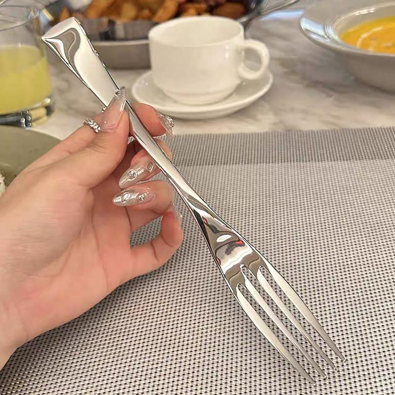 Stainless Steel Dinner Fork Long Handle Table Forks Korean Cutlery Four Tine Salad Dessert Fruit Forks Kitchen Tableware