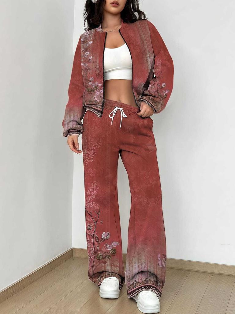 Retro Flower Explosion Autumn and Winter New European and American Women's Clothing Small Daisy Printing Suit Women