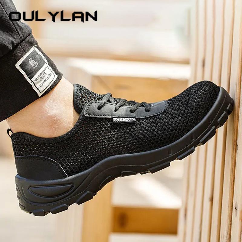 Oulylan Anti-Crush Steel Toe Sneakers Men Anti Piercing Safety Boots Breathable Mesh Labor Footwear Outdoor Lace Up Work Boot