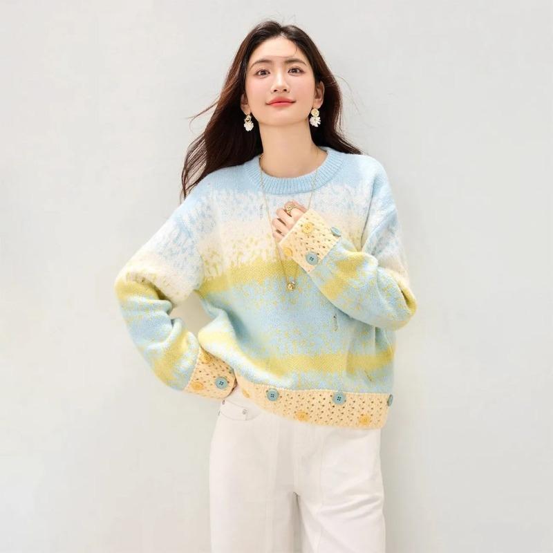 Women's Thick Knit Sweater Round Neck Long Sleeve Pullover Autumn Winter Warm Jumper