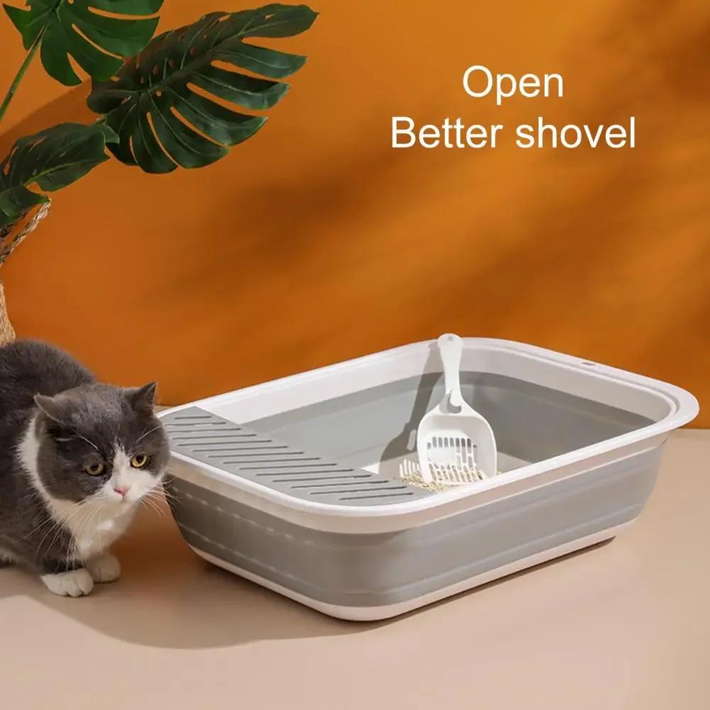 Portable Foldable Large Capacity Cat Litter Box - Semi-closed Anti-Splash Cat Tray Bedpan Practical Pet Cleaning Bath Basin