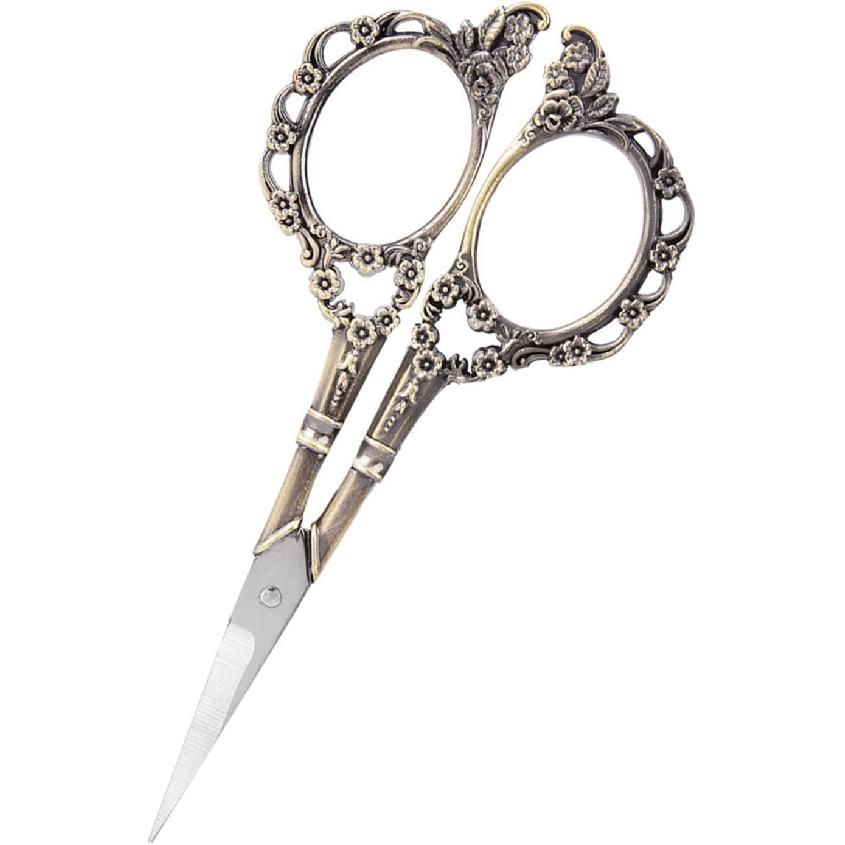 Vintage Flower Pattern Needlework Embroidery Stainless Steel Scissors for Crafting Sewing (Bronze)