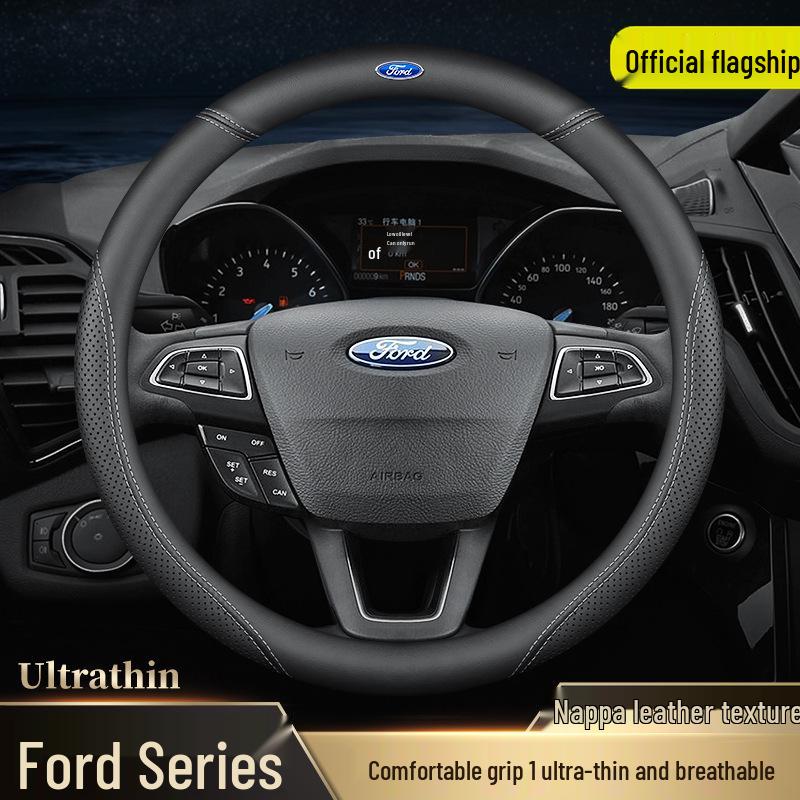Ford-Compatible Leather Steering Wheel Cover for Focus, EcoSport, Taurus, Edge, Escort, Kuga, Mondeo