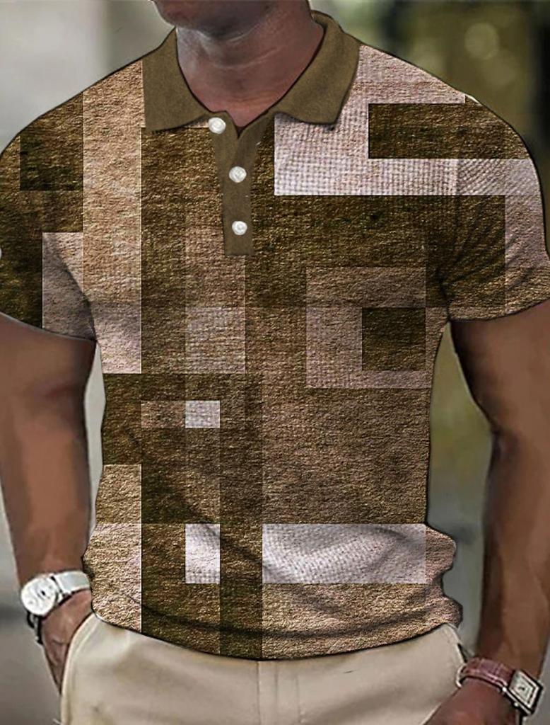 Geometric Pattern Short Sleeve Polo Shirt, Casual Stylish Top for Everyday Wear
