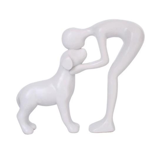 Abstract Resin Sculpture of Man and Dog, Hand-Painted Human Pet Bond Figurine, Head-to-Head Intimate Figurine Decoration for Office, Living Room, белый