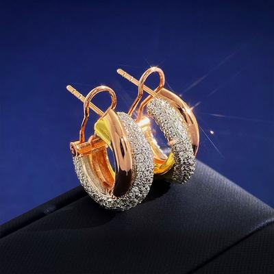 Three-Ring Three-Color Winding Earrings Fashion Diamond-Set Design Color Separation Stud Earrings Ear Buckles