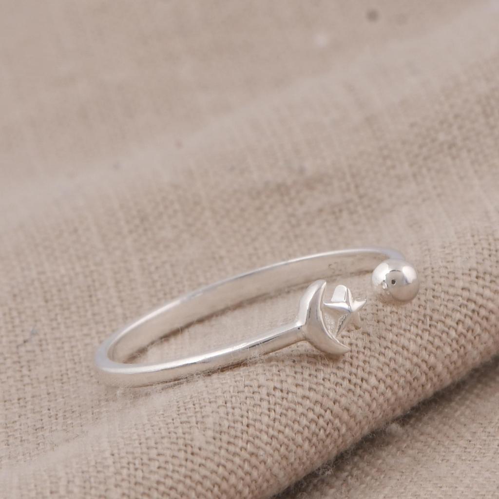 Moon and Star Ring, 925 Sterling Silver Celestial Ring, Minimalist Moon Star Open Ring, Dainty Adjustable Silver Ring, Celestial Jewelry Gift