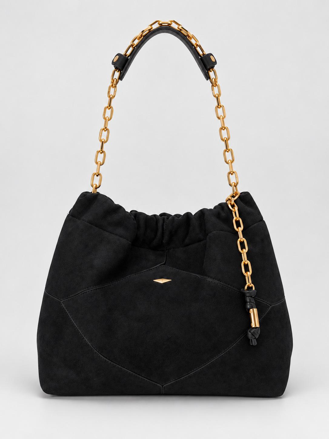 Brown Bucket Bag, Suede Drawstring, Single