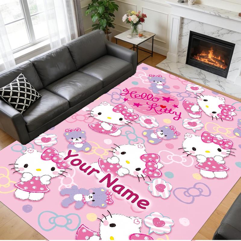 Crystal Velvet Rug Custom Name Text, Soft Non Slip Floor Mat Home DecorHello Kitty