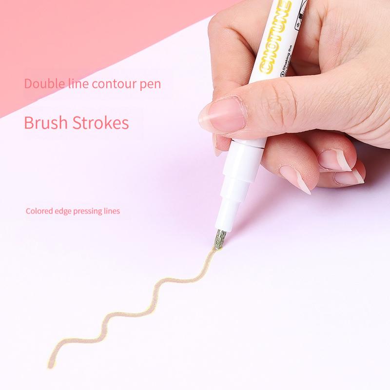 12 Color Outline Metallic Marker Pens Set Double Line Paint Marker Pen for Christmas Greeting Card Scrapbook Metal Ceramic Glass