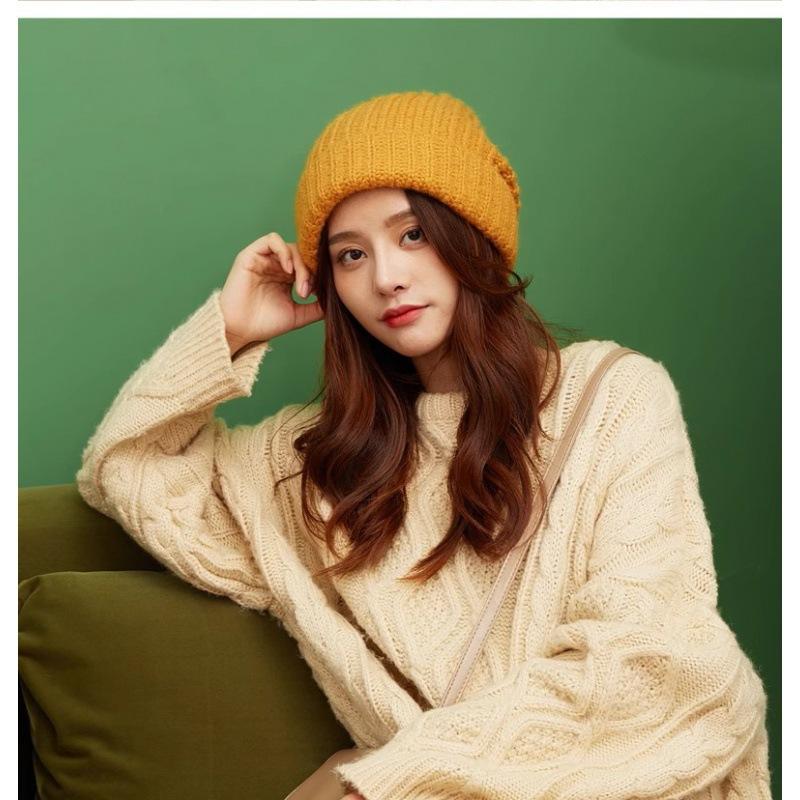 

Xiaohongshu same cold hat big head circumference thick wool hat women s winter winter warm ear protection knitted hat stacking hat One size fits all жовтий