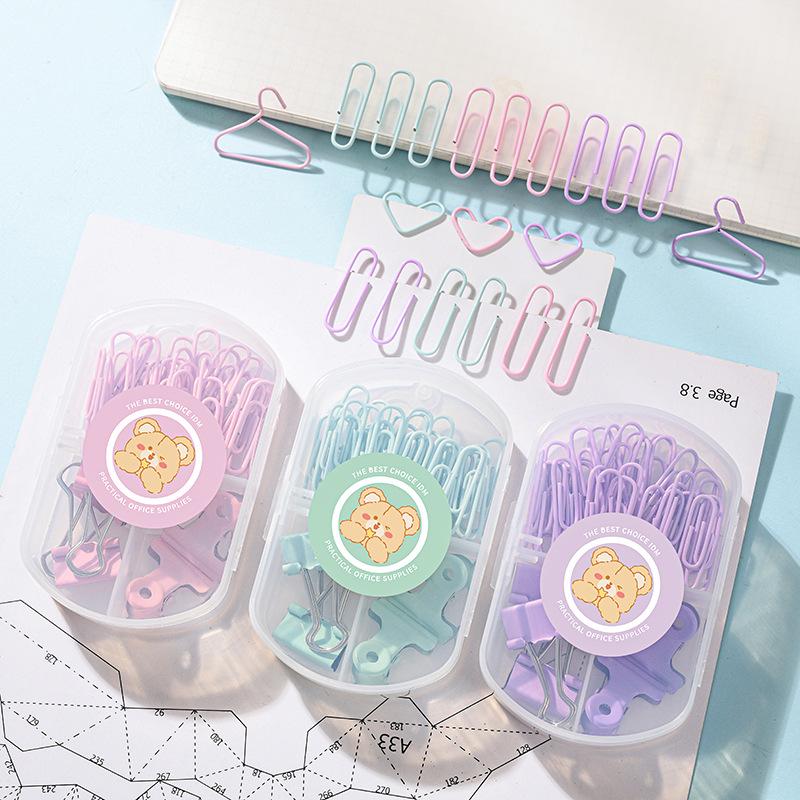 Macaron Color Stationery Set: Paper Clips, Ticket Clips, Stapler, Thumbtacks, and Binder Clips