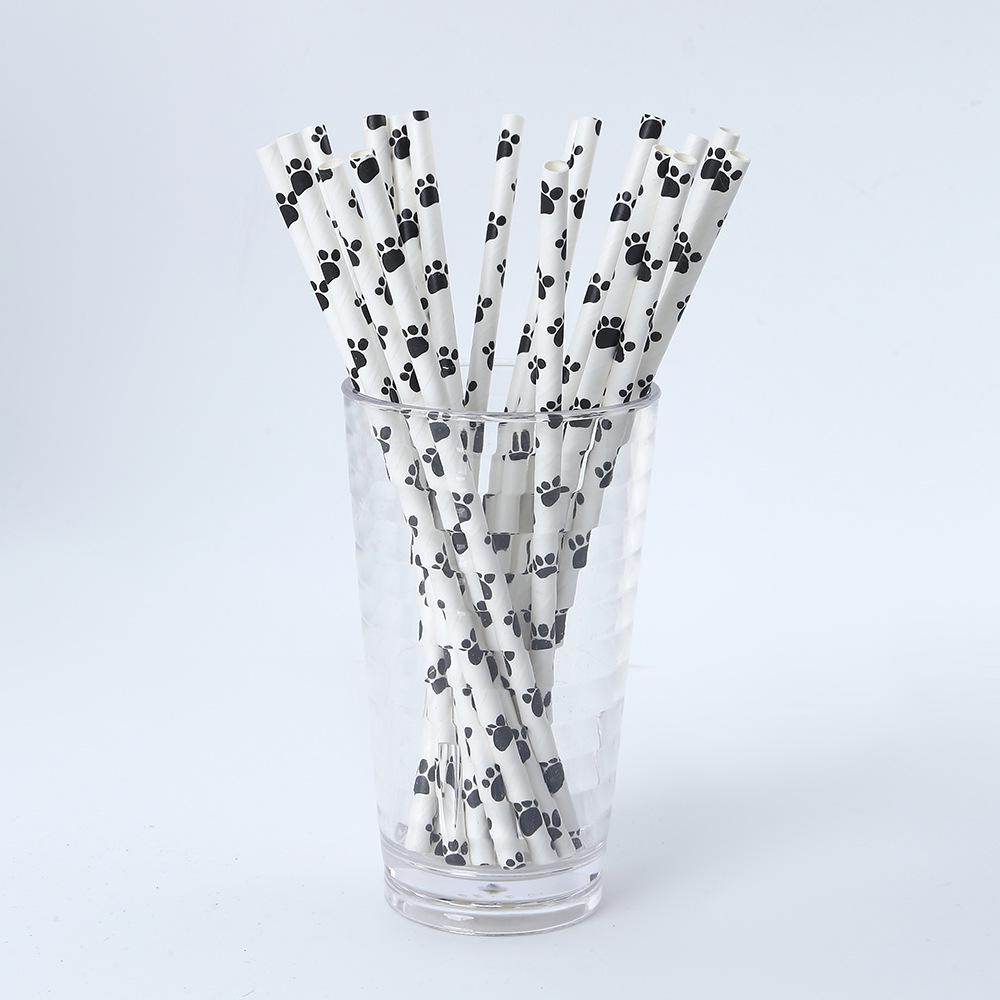 Eco-Friendly Biodegradable Cat Paw Print Party Paper Straws