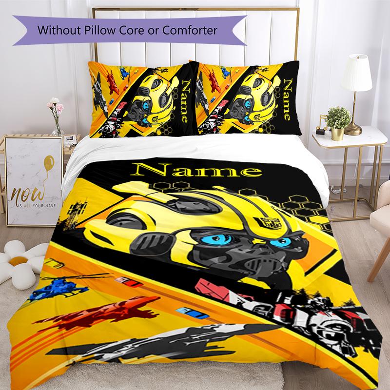 3pcs Custom Name Bumblebee Bedding Set Duvet Cover Closure Includes 1 Duvet Cover & 2 Pillowcases for All Seasons Bedroom Decor