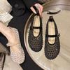 Fashion Women Summer Shoes 2025 Summer Fashion Round Toe Breathable Mary Jane Shoes Lightweight Soft Sole Rhinestone Ballet Flat Shoes