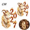 Electrostatic Glass Sticker for Home 2027 Year of Goat Window Cling, Golden?White Zodiac Static Professional Holiday Sticker, Lunar New Spring