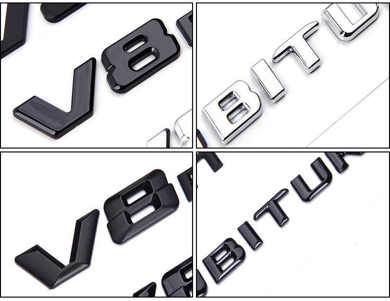 Fits Mercedes-Benz V8 BITURBO: Fender Side Emblem, Twin Turbocharger Rear Emblem, Lettering, Car Stickers.