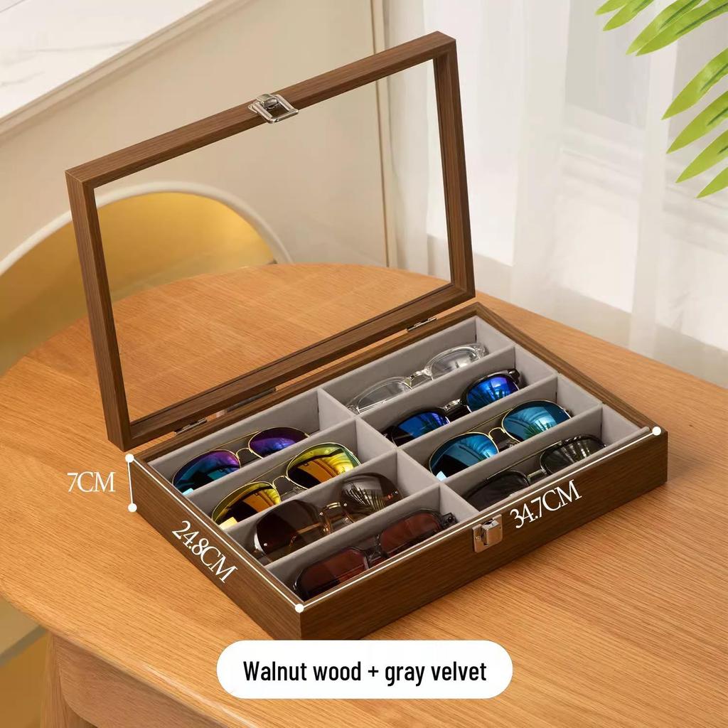 Walnussholzmaserung Transparenter Deckel High-End Acht-Fächer Sonnenbrillen-Aufbewahrungsbox