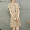 ZANZEA Women Summer V-Neck Solid Color Casual Short Sleeve Dress