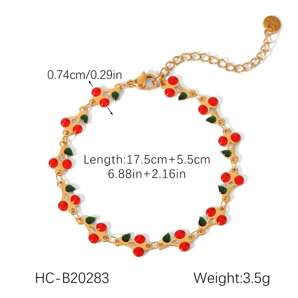 Cherry elastic chain bracelet, light luxury niche design titanium steel bangle, fruit jewelry