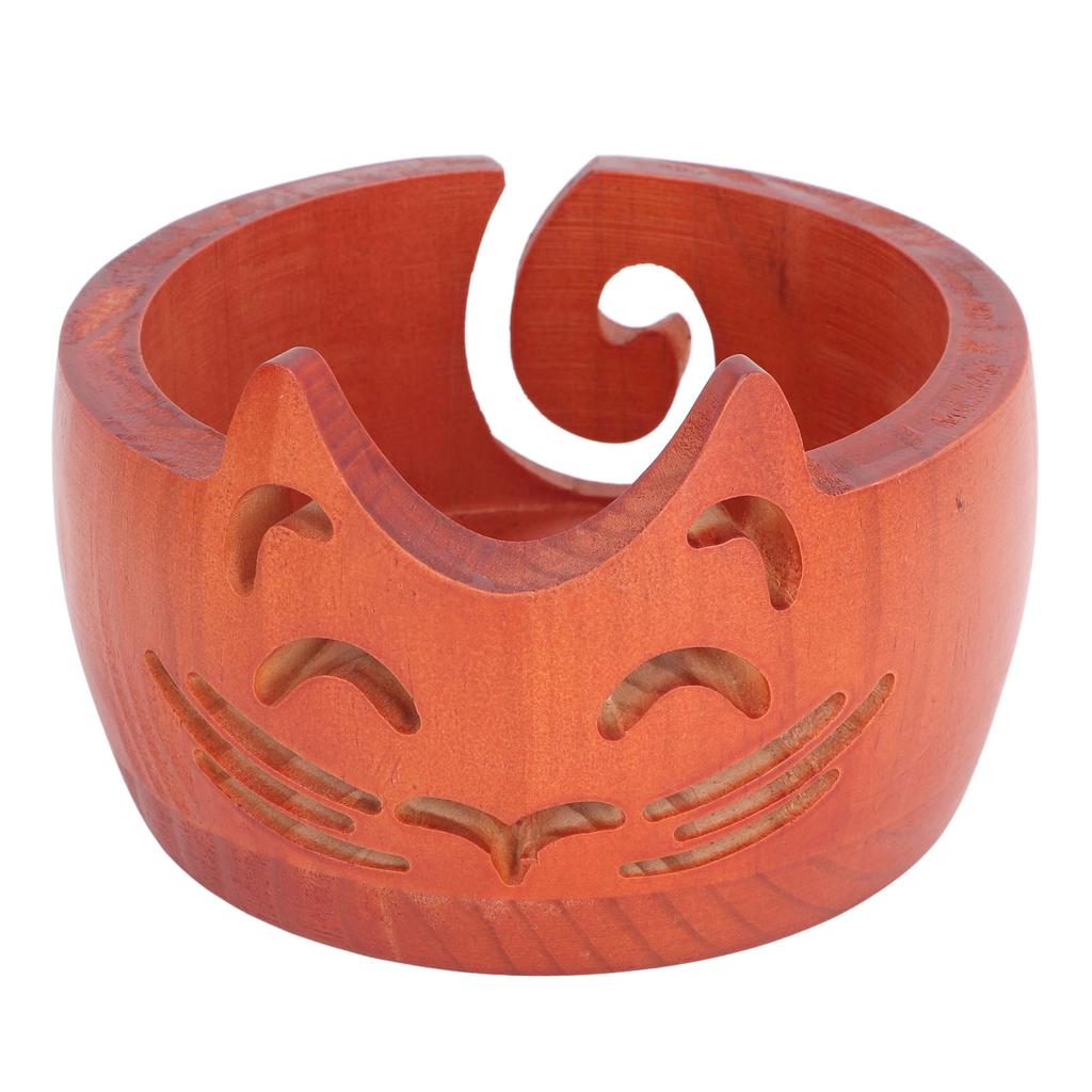 Yarn Bowl Wooden Cute Cat Shape Holder Dispenser Crochet Organizer Storage Supplies 16x16x10cm