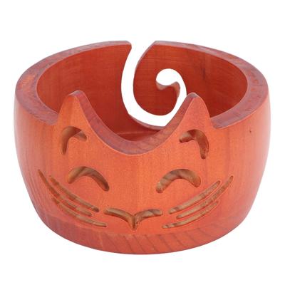 Ciotola Portafilo in Legno Simpatica Forma di Gatto Porta Dispenser Organizzatore Uncinetto Forniture per Riporre 16x16x10cm