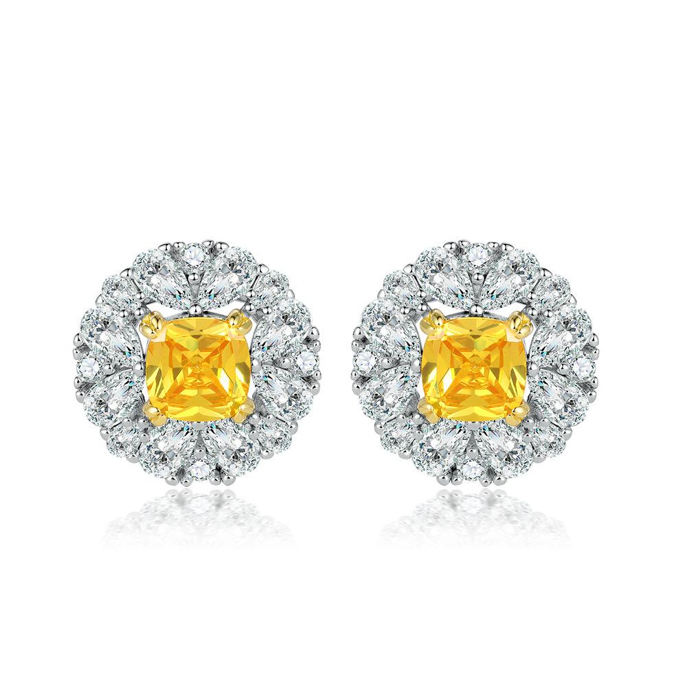 

Серьги-гвоздики из серебра S925 с цветочным узором, женские серьги с желтым цирконием, серьги-гвоздики с гальваническим покрытием и цветовым разделением в форме капли воды 925 Silver белого золота