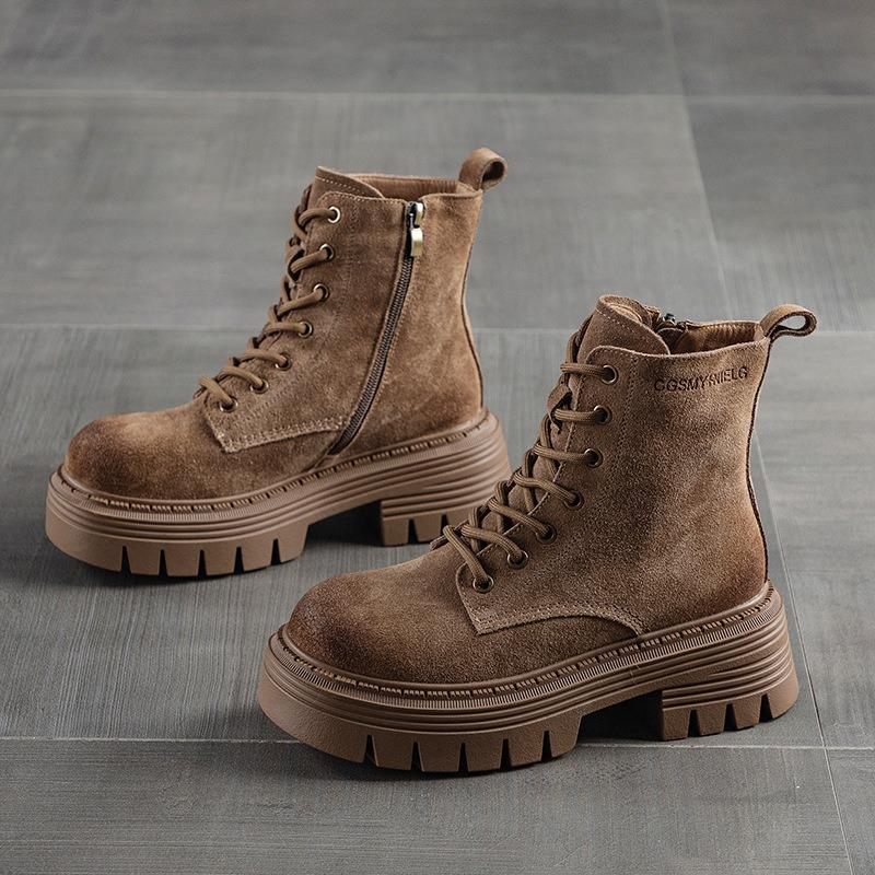 Retro Leather Martin Boots Autumn and Winter New Thick-soled Heightening Short Boots