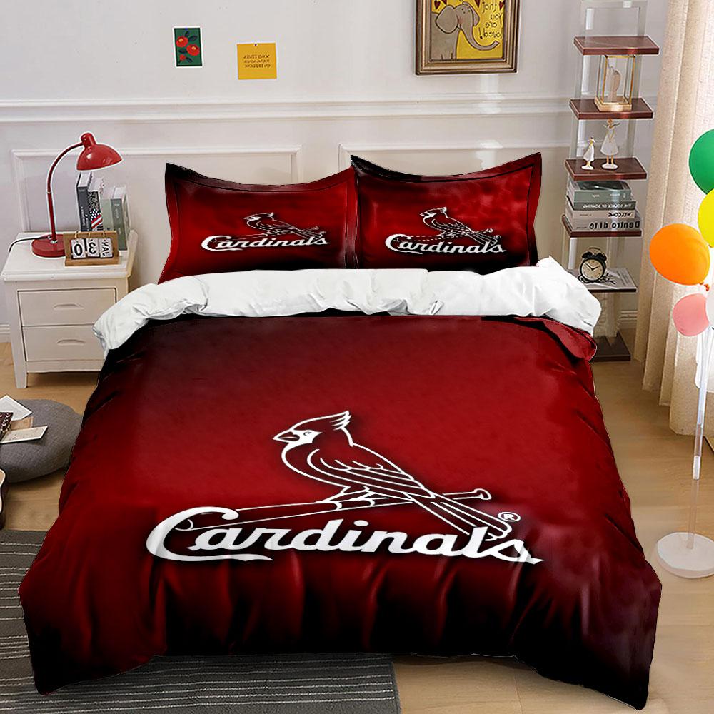 Cardinals Logo on Red Background Print Bedding Set Duvet Cover Pillowcases (1* Duvet Cover 2* Pillowcases Do Not Include Comforter)