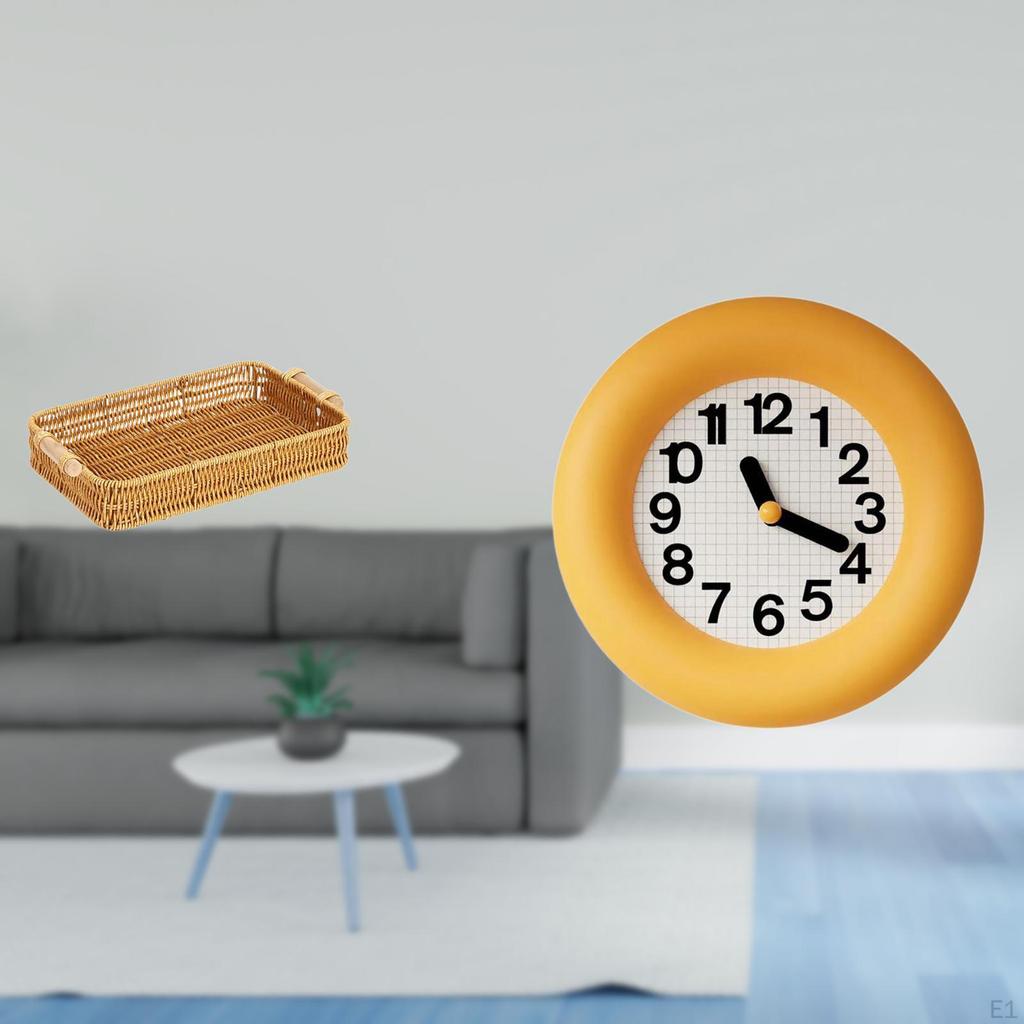 Contemporary Woven Fruit Basket And Silent Analog Wall Clock Set for Kitchen Dining Room Bedroom