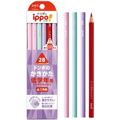 Tombow Pencil Triangular Pencil 2B Red Pencil Triangular Barrel Helps Develop Correct Grip Ippo Writing Practice for Lower Elementary Grades Purple (1