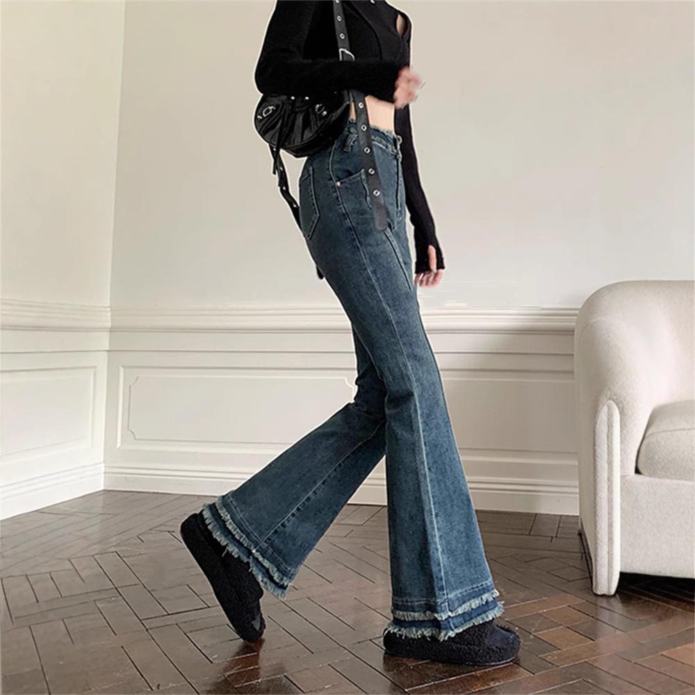 

Hong Kong Style Frayed Micro-Flare Jeans - Women s Slim Fit Summer Trend S