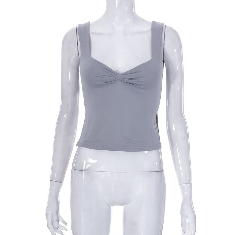 Y2K Europese en Amerikaanse zomer effen kleur vierkante hals Sling gevouwen open rug tanktop T-shirt voor dames