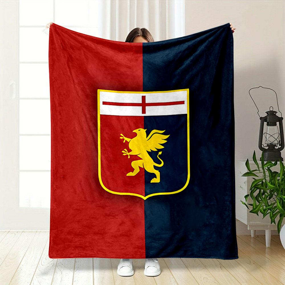 A Shield Design Split Between Red and Blue Halves, Featuring a Golden Griffin. for All Seasons Blanket Lunch Break Throw Gift