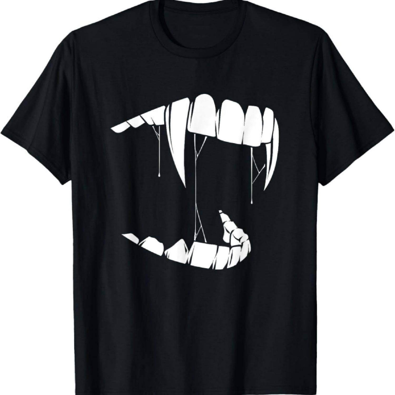 Футболка с вампирскими зубами, готическая футболка с клыками вампира на Хэллоуин, футболка Дракулы XXXXXL чёрный