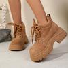 Big Toe British Style Chunky Heel Thick Sole Short Tube Lace-up WomenAutumn New Retro Slimming Yellow Boots