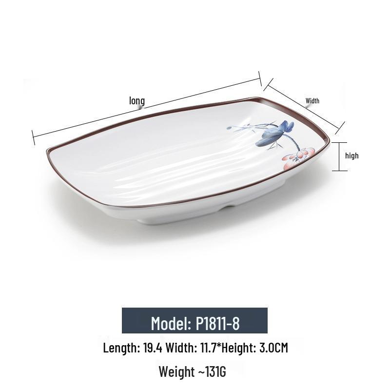 Melamine Rectangular Imitation Porcelain Plate for Sushi, BBQ, Cold Dishes - Commercial Use.