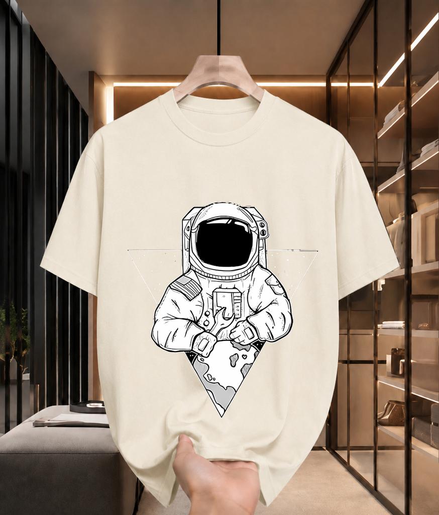 2026 New Cotton Tshirt With Triangle Starry Sky And Orbiting Planet Astronaut Print Trendy Top For Unisex And Unisex