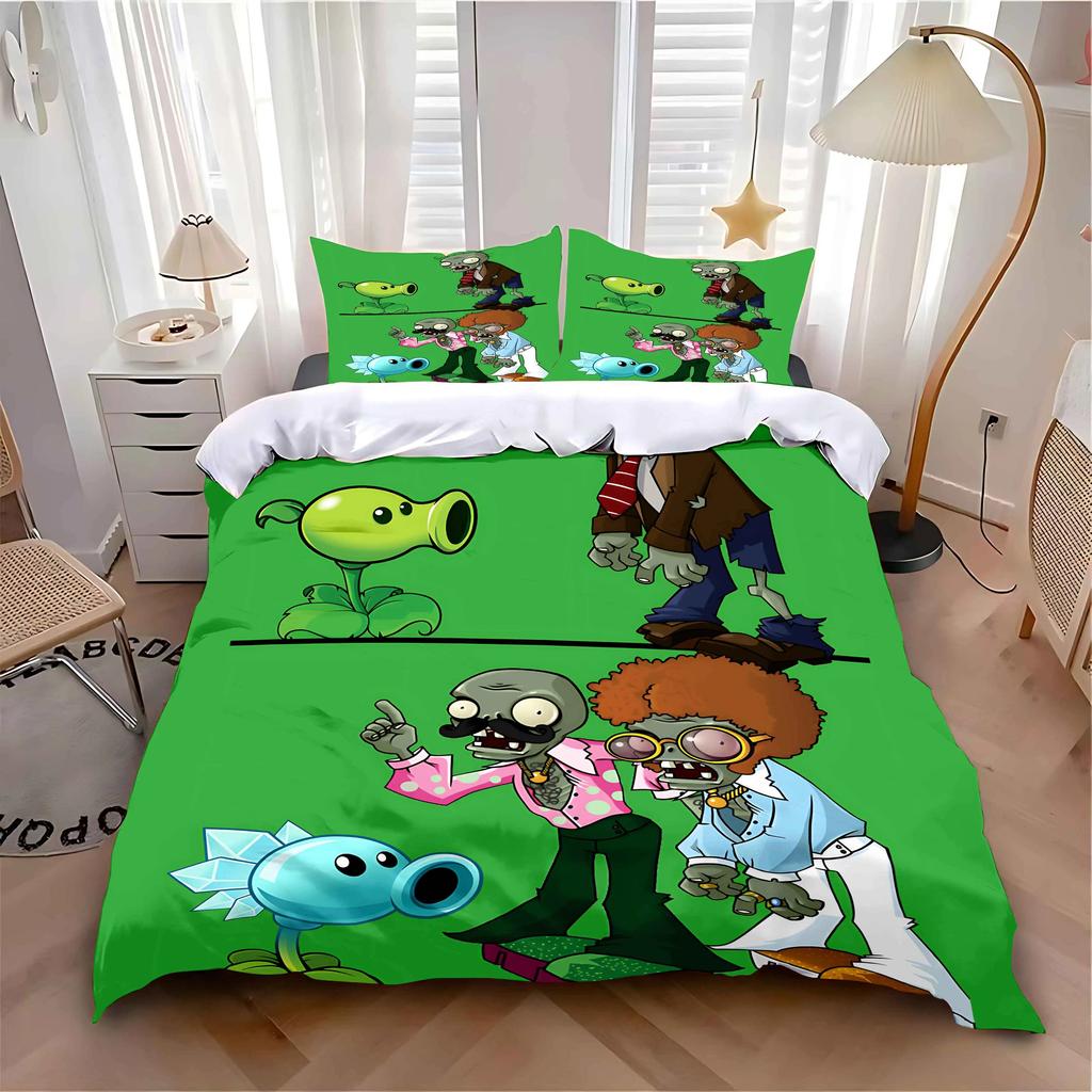 Plants Vs Zombies Duvet Cover Pillowcase Bedding Set Adult Boy Girl Bedroom Decoration Children Gift Single Double Large Size
