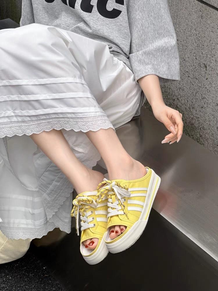 Summer New Fishing Net Bag Head Half Slippers Women's Summer Wear Thick-soled Woven Slippers Hollow Women's Shoes