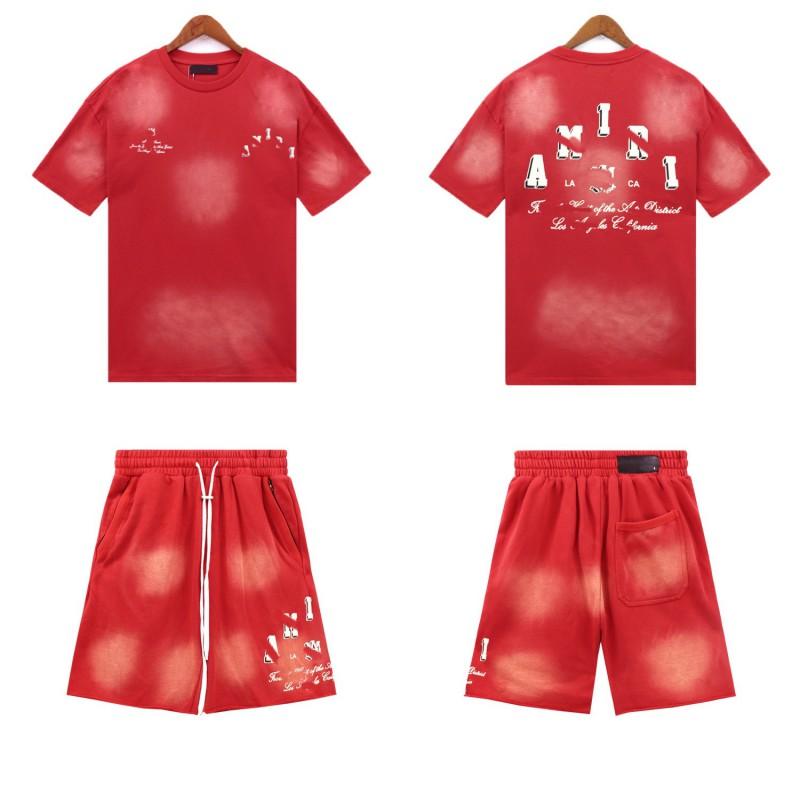 Mens Washed Vintage Loose Fit Cotton Blend T-Shirt Shorts Set Casual Outfit