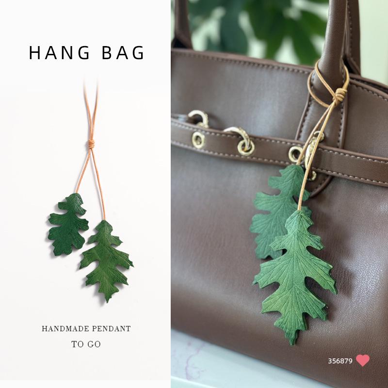 Handmade Genuine Leather Oak Leaf Bag Charm and Keychain Accessory