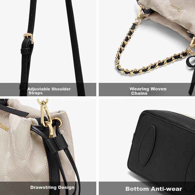 Cnoles Bucket Bag, Women's Crossbody Bag, Shoulder Bag, Light Heart-Shaped Quilted Bag,