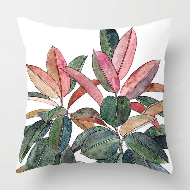 Nordic Fall Home Decor Autumn Throw Pillow Case Sofa Cushion Cover Modern  Plant Green Leaf