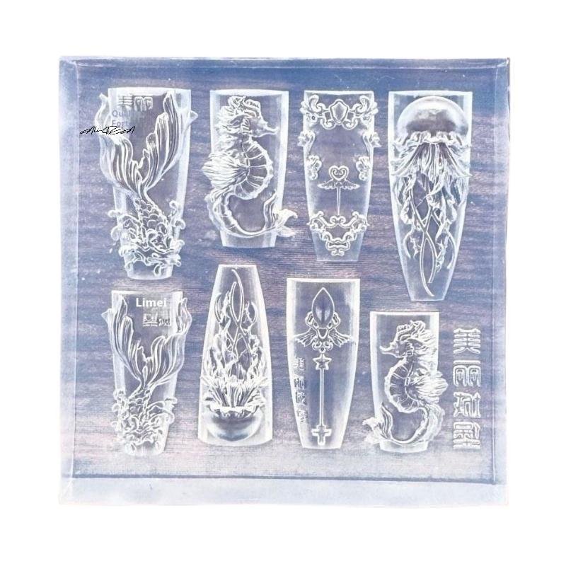 3D Silicone Nail Mold Sea Shell Starfish Fishtail Jellyfish Conch Transparent Nail Art Carving Template DIY Accessories