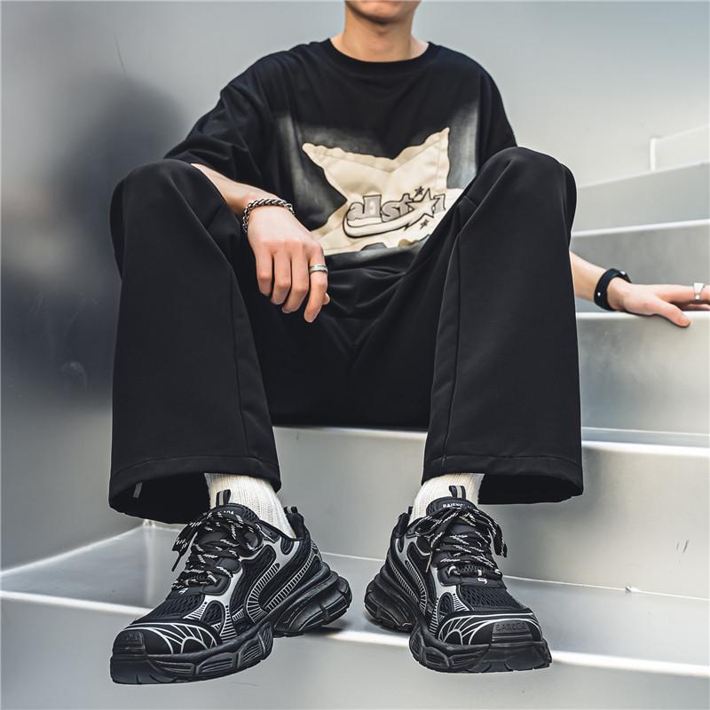 Men's Black Retro Dad Sneakers: Trendy, Breathable, Versatile Casual Sports Shoes