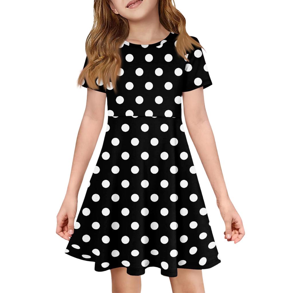 Girl Summer Dress Color & Print Short Sleeve Dress With Pocket Casual Dress Shorts Sleeve Party Dress Easter Day