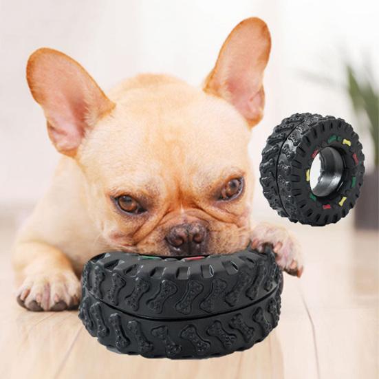 Dog Toy Tire Shape Bite Resistant Vinyl Sound Squeaky Play Toy for Training