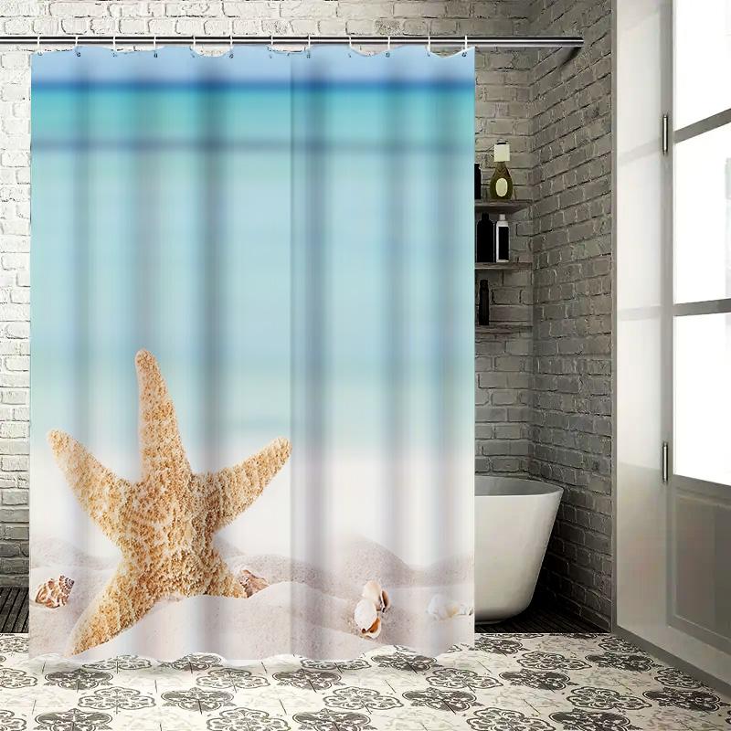 Starfish Beach Theme Shower Curtain - Waterproof And Durable - Perfect For Home Bathroom Decor Easy To Clean And Maintain