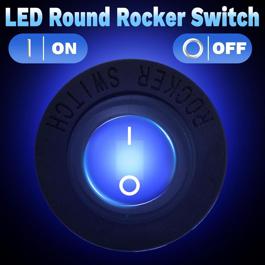 SPST 3 Pin Round Rocker Switch Toggle Switch 12V Waterproof Lighted LED On/Off Switch for Car Marine Toggle Switch Pushbutton Switches 3